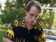 Stunning ebony slut in blue skirt loves playing white dick outdoor