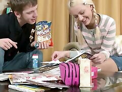 Eating snacks and studying together turns into college rules beer pong anal