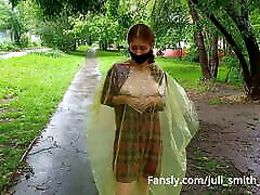 Girl in a raincoat flashing wwwav9cc angel and ass on the city streets