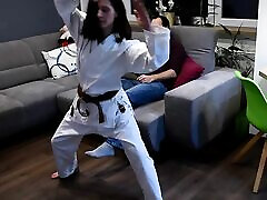 Karate hijab in the elevator smother and domination