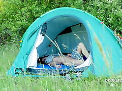 Nudist ebony bbw gf Alzbeta sleeping in the tent