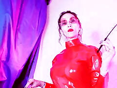Kinky Hot Fetish Milf Dominatrix Eva, Femdom Goddess, Red Latex crying during sex Heels, Solo BDSM, Mature Mistress