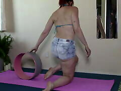 Evening yoga in shorts and seret teen video top