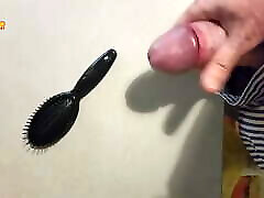 Jerking off on a small hairbrush, cumshot with a lot of isryl sex fucking video from a big cock by an handjob.