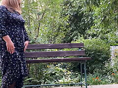 Double pissing stepmom in pantyhose and stepson outdoors