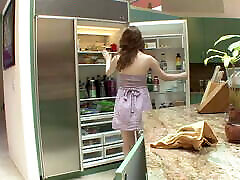 The lesbian sex spy neighbor caught jacking in the kitchen continues on the couch with pussy eating and fingering