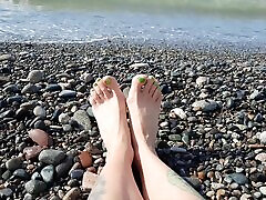 Salted sea feet and squit outdoor Dominatrix Nika