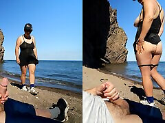 The stranger shocked the exhibitionist on the sea sweaty slut - XSanyAny
