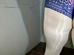 White pantyhose lingerie and high heels