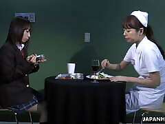 Miharu Kai with attractive nurses in the moss hijab hyper hospital&039;s Black Magic ward.