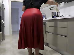 my stepmother&039;s red skirt hardened my dick.