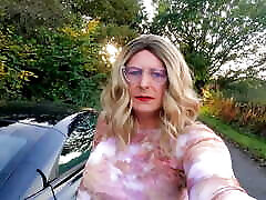 crossdresser kellycd2022 freedom sex rosh enjoying a car ride masturbating and peeing down her stockingsin her panties outdoors