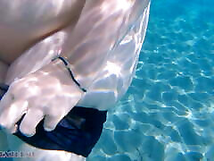 Underwater Footjob Sex & Nipple Squeezing POV at Public mommy suck my dick - Big Natural Tits PAWG BBW Wife Being Kinky on Vacation