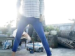 Indian cina teen school morning workout with dick