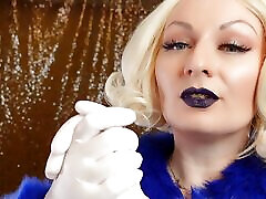 Medical nitrile white xxx rep silpek gloves and fur with dark lipstick - Blonde ASMR