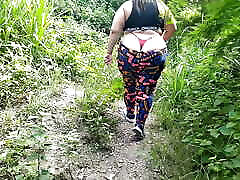 sexy walk with towel drop deliverery girl in the forest