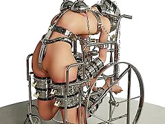 esclave hardcore menotté et enchaîné dans un fauteuil roulant bondage bdsm en métal