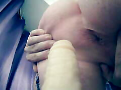 Sitting on a big dildo, stretching open my hole