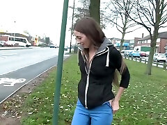 Brunette Leyla Morgan enjoys while flashing her pussy in public