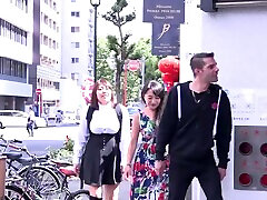 Asian FFM threesome with chubby Akihiko & Mikiko wearing high heels