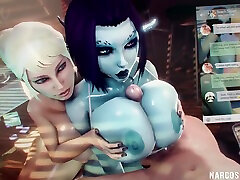 Video game heroes with big boobs give amazing titjob to big dick players