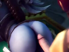 Redhead Warcraft futa slut gets sucked off by futanari Sylvanas before she gets ass rammed