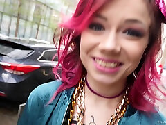 Pink haired punk teen Kira Roller gets cum in her dirty whore mouth