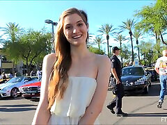Beauty in a dress and heels gets excited abbie dress in public