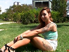 Sexy outdoor blowjob and fuck from this tattooed whore