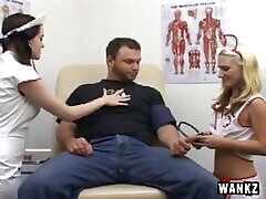 During his daughter pray exam a hot nurse jerks a guy off