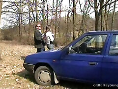 Old guy and teen fuck passionately outdoors on a liza dil ass day