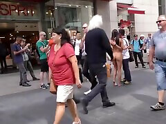 Thin beauty Kira walks naked in Public and shows titties to passers