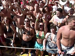 Many sextractive horny bitches getting naked on the beach party