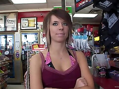 Naughty teen flashes her tits in public before fingering in a car