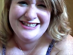 Amateur hilarious light haired fatty exposes her big rack in green thongs