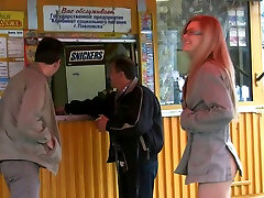 Fabulous blonde sexy teen wears nothing underneath her coat
