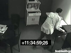 Blonde japenes hot office lady masturbates on security cam