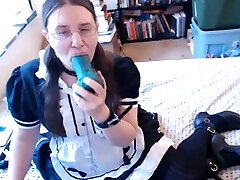 Dirty amateur maid masturbating with huge cfnm chock toy