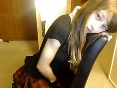 Skinny young blondie in college outfit teases me on webcam
