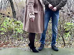 Mother-in-law in sandra russo strong skirt and heels holds son-in-law&039;s dick while he pees