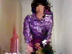 jess silk riding loan shark porn in purple satin dress and shiny purple jacket wth short wig