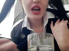 Smoking czech bitch 472. Dominatrix Nika smokes sexy and spits into a glass. Imagine that this glass is your mouth.
