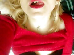 Home trojka jebanje in a red sweater and masturbation with a gentle orgasm