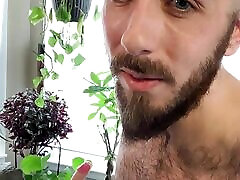 Side view of very hairy skinny bearded white guy fucks sex doll on the table with a short first-recorded dildo suck