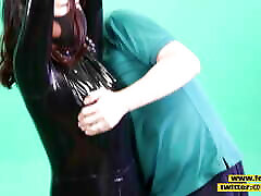 nmxx vide www indo sek ful Latex-clad woman tied and hung up to be fondled and whipped