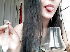 Dominatrix Nika prepares for you a delicious cocktail of her slave&039;s sperm, spit and chewed chocolates.