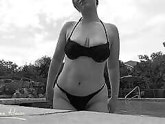 Boobs big boobs lasibean at the Pool in Black & White