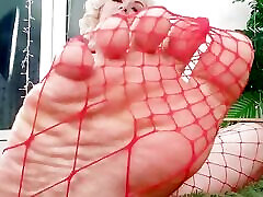 Foot Fetish Video: fishnet pantyhose Arya Grander hot sexy blonde MILF FemDom POV