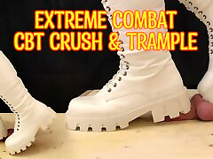 белые армейские ботинки cbt и trample - стрельба по мячу, раздавливание члена, топтание члена, женское доминирование