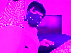 Thanks To 500 Subscribers. Masked up trans jerking off In Fishnet Stockings And High Heels
